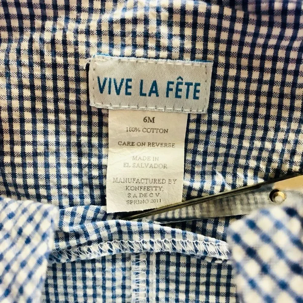 NWOT Vive La Fête Baby Boy Gingam smocked Overalls w/ White Shirt Set(2pc)
